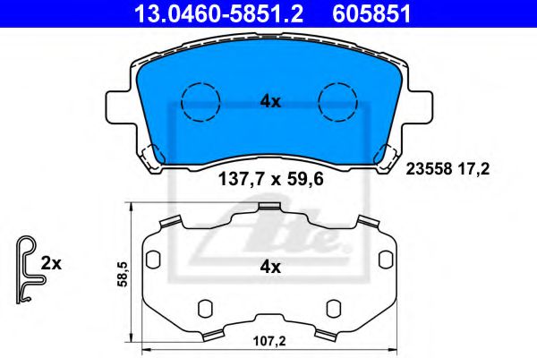 ATE 13.0460-5851.2 Тормозные колодки для SUBARU LIBERTY III (Субару Либэртъ 3) ATE 13.0460-5851.2 Тормозные колодки для SUBARU LIBERTY III (Субару Либэртъ 3)
