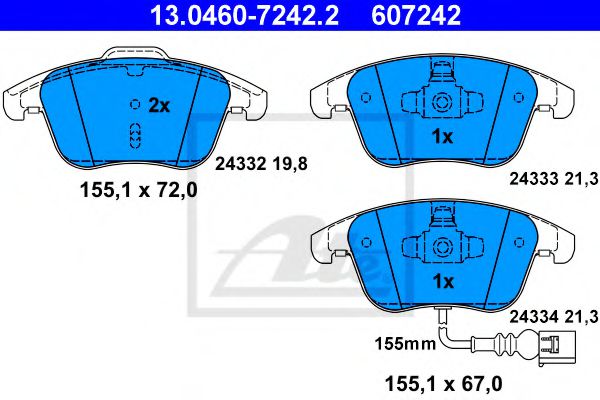 ATE 13.0460-7242.2 Тормозные колодки для VOLKSWAGEN (Фольксваген) ATE 13.0460-7242.2 Тормозные колодки для VOLKSWAGEN (Фольксваген)