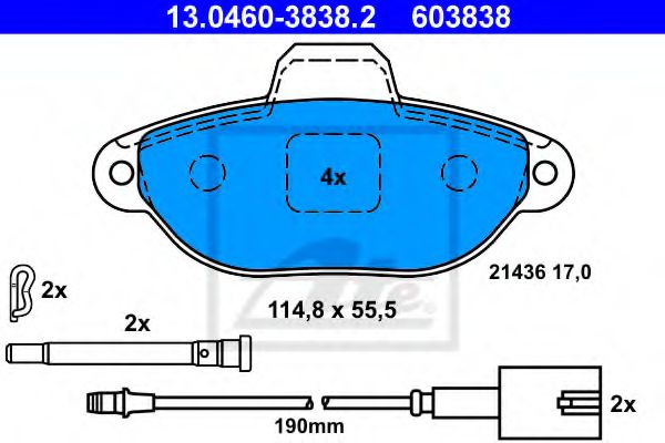 ATE 13.0460-3838.2 Тормозные колодки для FIAT 500 (Фиат 500) ATE 13.0460-3838.2 Тормозные колодки для FIAT 500 (Фиат 500)
