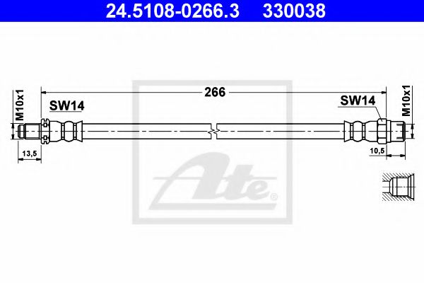 ATE 24.5108-0266.3 Тормозной шланг для VOLKSWAGEN SCIROCCO (Фольксваген Сcироccо) ATE 24.5108-0266.3 Тормозной шланг для VOLKSWAGEN SCIROCCO (Фольксваген Сcироccо)