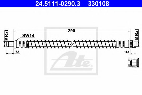 ATE 24.5111-0290.3 Тормозной шланг для PEUGEOT 106 I (Пежо 106 и) ATE 24.5111-0290.3 Тормозной шланг для PEUGEOT 106 I (Пежо 106 и)