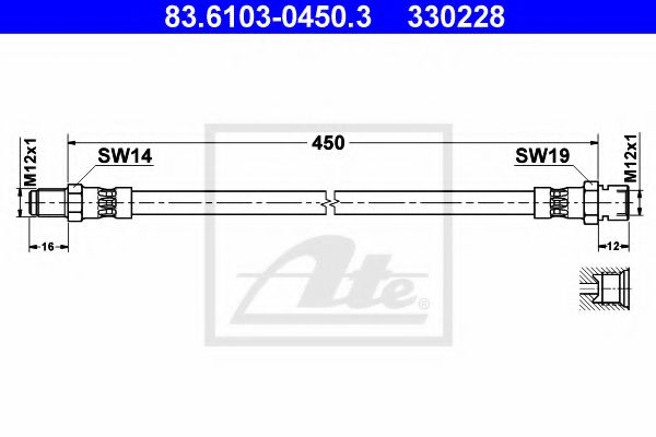 ATE 83.6103-0450.3 Тормозной шланг для MERCEDES-BENZ T2/L (Мэрcэдэс-бэнз Т2/л) ATE 83.6103-0450.3 Тормозной шланг для MERCEDES-BENZ T2/L (Мэрcэдэс-бэнз Т2/л)