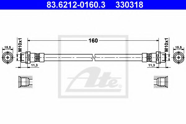 ATE 83.6212-0160.3 Тормозной шланг для AUDI (Ауди) ATE 83.6212-0160.3 Тормозной шланг для AUDI (Ауди)