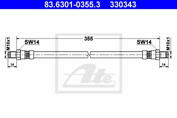 ATE 83.6301-0355.3 Тормозной шланг для VOLKSWAGEN LT 28-35 I (Фольксваген Лт 28-35 и) ATE 83.6301-0355.3 Тормозной шланг для VOLKSWAGEN LT 28-35 I (Фольксваген Лт 28-35 и)