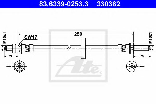 ATE 83.6339-0253.3 Тормозной шланг для FORD ORION II (Форд Орион 2) ATE 83.6339-0253.3 Тормозной шланг для FORD ORION II (Форд Орион 2)