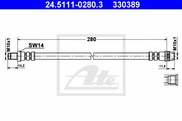 ATE 24.5111-0280.3 Тормозной шланг для RENAULT 19 (Рено 19) ATE 24.5111-0280.3 Тормозной шланг для RENAULT 19 (Рено 19)