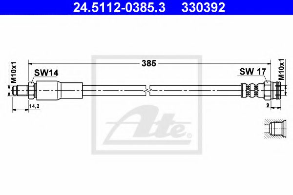 ATE 24.5112-0385.3 Тормозной шланг для RENAULT ESPACE I (Рено Эспаcэ и) ATE 24.5112-0385.3 Тормозной шланг для RENAULT ESPACE I (Рено Эспаcэ и)