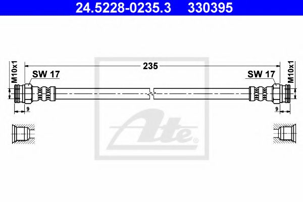 ATE 24.5228-0235.3 Тормозной шланг для SKODA FELICIA (Шкода Фелиция) ATE 24.5228-0235.3 Тормозной шланг для SKODA FELICIA (Шкода Фелиция)