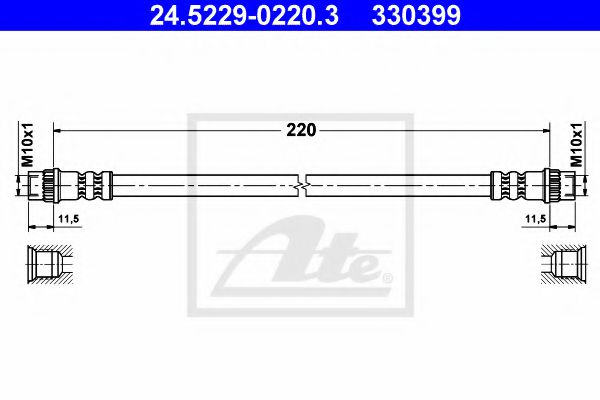 ATE 24.5229-0220.3 Тормозной шланг для RENAULT CLIO I (Рено Cлио и) ATE 24.5229-0220.3 Тормозной шланг для RENAULT CLIO I (Рено Cлио и)