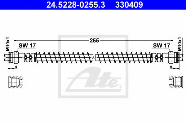 ATE 24.5228-0255.3 Тормозной шланг для PEUGEOT 205 II (Пежо 205 2) ATE 24.5228-0255.3 Тормозной шланг для PEUGEOT 205 II (Пежо 205 2)