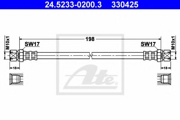 ATE 24.5233-0200.3 Тормозной шланг для OPEL CORSA B STATION WAGON (Опель Корса б статион вагон) ATE 24.5233-0200.3 Тормозной шланг для OPEL CORSA B STATION WAGON (Опель Корса б статион вагон)
