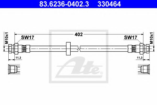 ATE 83.6236-0402.3 Тормозной шланг для VOLKSWAGEN CADDY II (Фольксваген Кадди 2) ATE 83.6236-0402.3 Тормозной шланг для VOLKSWAGEN CADDY II (Фольксваген Кадди 2)