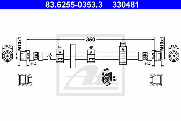 ATE 83.6255-0353.3 Тормозной шланг для VOLKSWAGEN T4 MULTIVAN (Фольксваген Т4 мултиvан) ATE 83.6255-0353.3 Тормозной шланг для VOLKSWAGEN T4 MULTIVAN (Фольксваген Т4 мултиvан)