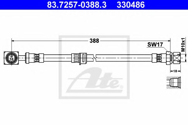 ATE 83.7257-0388.3 Тормозной шланг для OPEL VECTRA B (Опель Вектра б) ATE 83.7257-0388.3 Тормозной шланг для OPEL VECTRA B (Опель Вектра б)
