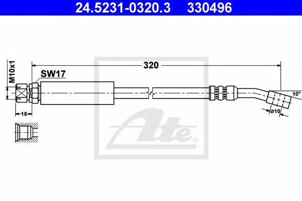 ATE 24.5231-0320.3 Тормозной шланг для OPEL CORSA B STATION WAGON (Опель Корса б статион вагон) ATE 24.5231-0320.3 Тормозной шланг для OPEL CORSA B STATION WAGON (Опель Корса б статион вагон)