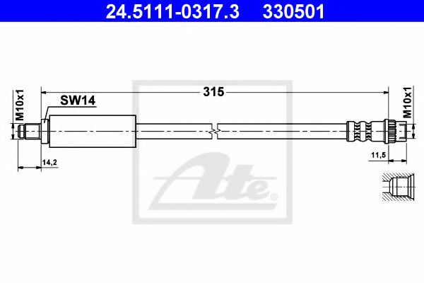 ATE 24.5111-0317.3 Тормозной шланг для RENAULT VEL SATIS (Рено Вел сатис) ATE 24.5111-0317.3 Тормозной шланг для RENAULT VEL SATIS (Рено Вел сатис)