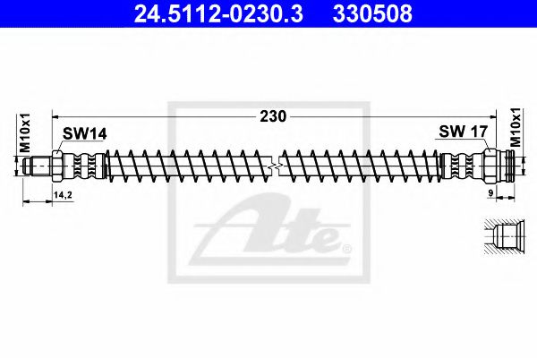 ATE 24.5112-0230.3 Тормозной шланг для PEUGEOT 309 II (Пежо 309 2) ATE 24.5112-0230.3 Тормозной шланг для PEUGEOT 309 II (Пежо 309 2)