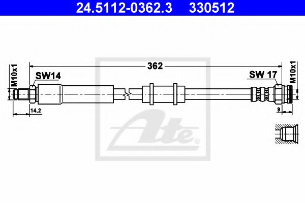 ATE 24.5112-0362.3 Тормозной шланг для FIAT DUCATO (Фиат Дукато) ATE 24.5112-0362.3 Тормозной шланг для FIAT DUCATO (Фиат Дукато)