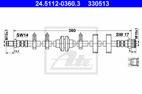 ATE 24.5112-0360.3 Тормозной шланг для FIAT TIPO (Фиат Типо) ATE 24.5112-0360.3 Тормозной шланг для FIAT TIPO (Фиат Типо)
