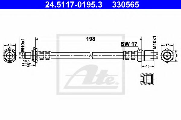 ATE 24.5117-0195.3 Тормозной шланг для SAAB 900 II (Сааб 900 2) ATE 24.5117-0195.3 Тормозной шланг для SAAB 900 II (Сааб 900 2)