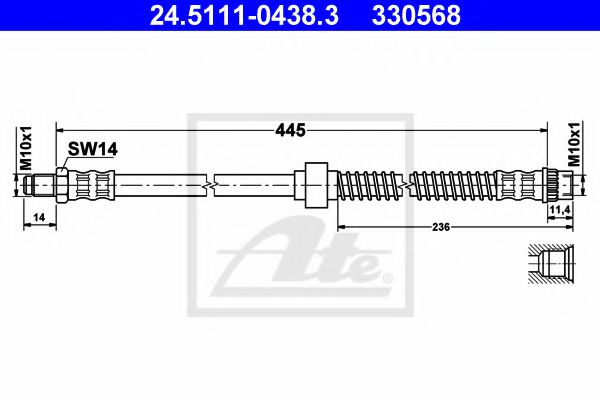 ATE 24.5111-0438.3 Тормозной шланг для CITROËN XSARA PICASSO (CитроËн Ксара пикассо) ATE 24.5111-0438.3 Тормозной шланг для CITROËN XSARA PICASSO (CитроËн Ксара пикассо)