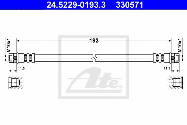 ATE 24.5229-0193.3 Тормозной шланг для RENAULT KANGOO RAPID (Рено Кангу рапид) ATE 24.5229-0193.3 Тормозной шланг для RENAULT KANGOO RAPID (Рено Кангу рапид)