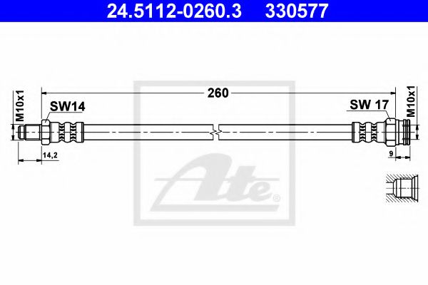 ATE 24.5112-0260.3 Тормозной шланг для FIAT DUCATO (Фиат Дукато) ATE 24.5112-0260.3 Тормозной шланг для FIAT DUCATO (Фиат Дукато)