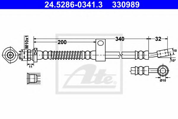 ATE 24.5286-0341.3 Тормозной шланг для HYUNDAI AMICA / ATOZ (Хендай Амиcа / атоз) ATE 24.5286-0341.3 Тормозной шланг для HYUNDAI AMICA / ATOZ (Хендай Амиcа / атоз)
