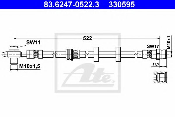 ATE 83.6247-0522.3 Тормозной шланг для SEAT IBIZA IV (Сеат Ибица 4) ATE 83.6247-0522.3 Тормозной шланг для SEAT IBIZA IV (Сеат Ибица 4)