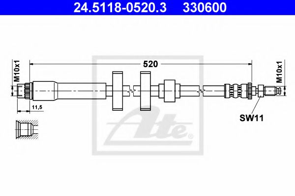 ATE 24.5118-0520.3 Тормозной шланг для PEUGEOT 605 (Пежо 605) ATE 24.5118-0520.3 Тормозной шланг для PEUGEOT 605 (Пежо 605)