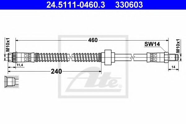 ATE 24.5111-0460.3 Тормозной шланг для CITROËN XSARA PICASSO (CитроËн Ксара пикассо) ATE 24.5111-0460.3 Тормозной шланг для CITROËN XSARA PICASSO (CитроËн Ксара пикассо)