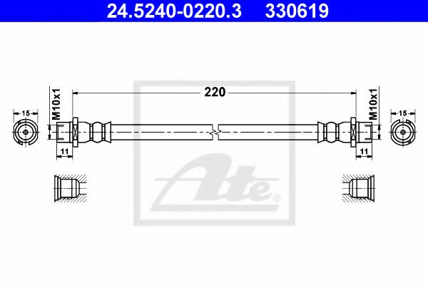 ATE 24.5240-0220.3 Тормозной шланг для OPEL ASTRA G (Опель Астра г) ATE 24.5240-0220.3 Тормозной шланг для OPEL ASTRA G (Опель Астра г)