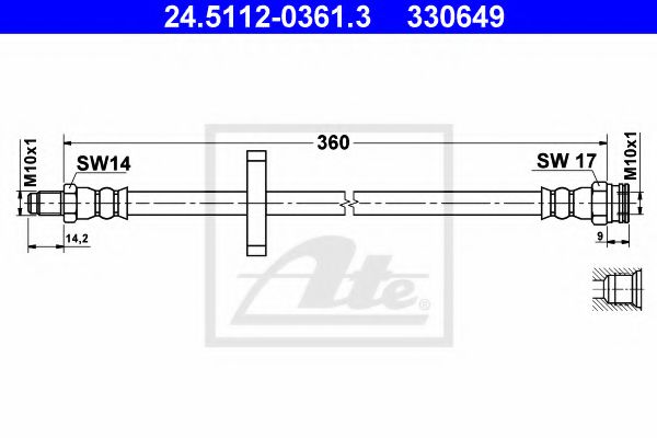 ATE 24.5112-0361.3 Тормозной шланг для CITROËN JUMPER (CитроËн Жумпэр) ATE 24.5112-0361.3 Тормозной шланг для CITROËN JUMPER (CитроËн Жумпэр)