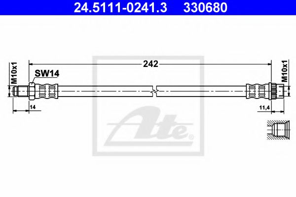 ATE 24.5111-0241.3 Тормозной шланг для RENAULT CLIO I (Рено Cлио и) ATE 24.5111-0241.3 Тормозной шланг для RENAULT CLIO I (Рено Cлио и)