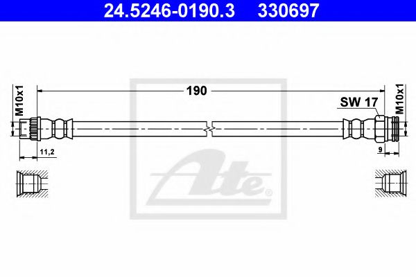 ATE 24.5246-0190.3 Тормозной шланг для CITROËN C4 I (CитроËн С4 и) ATE 24.5246-0190.3 Тормозной шланг для CITROËN C4 I (CитроËн С4 и)