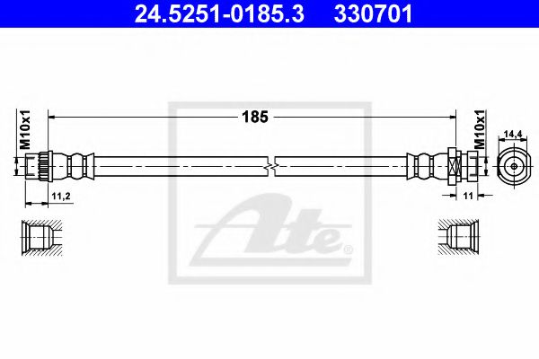 ATE 24.5251-0185.3 Тормозной шланг для RENAULT MEGANE II ER (Рено Меган 2 ер) ATE 24.5251-0185.3 Тормозной шланг для RENAULT MEGANE II ER (Рено Меган 2 ер)