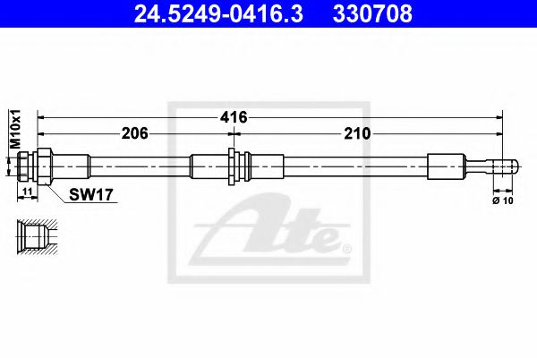 ATE 24.5249-0416.3 Тормозной шланг для VOLVO S40 I (Вольво С40 и) ATE 24.5249-0416.3 Тормозной шланг для VOLVO S40 I (Вольво С40 и)