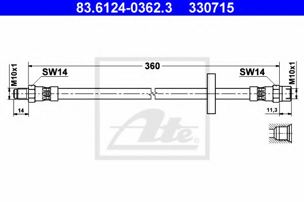 ATE 83.6124-0362.3 Тормозной шланг для VOLKSWAGEN LT 28-35 I (Фольксваген Лт 28-35 и) ATE 83.6124-0362.3 Тормозной шланг для VOLKSWAGEN LT 28-35 I (Фольксваген Лт 28-35 и)