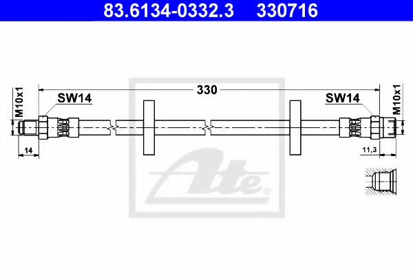 ATE 83.6134-0332.3 Тормозной шланг для AUDI 100 (Ауди 100) ATE 83.6134-0332.3 Тормозной шланг для AUDI 100 (Ауди 100)