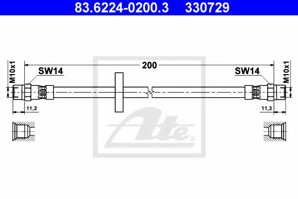 ATE 83.6224-0200.3 Тормозной шланг для AUDI 80 (Ауди 80) ATE 83.6224-0200.3 Тормозной шланг для AUDI 80 (Ауди 80)