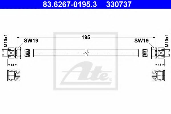 ATE 83.6267-0195.3 Тормозной шланг для OPEL CORSA A (Опель Cорса а) ATE 83.6267-0195.3 Тормозной шланг для OPEL CORSA A (Опель Cорса а)