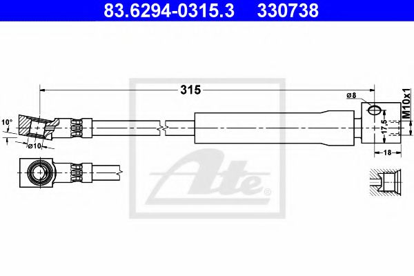 ATE 83.6294-0315.3 Тормозной шланг для OPEL (Опель) ATE 83.6294-0315.3 Тормозной шланг для OPEL (Опель)