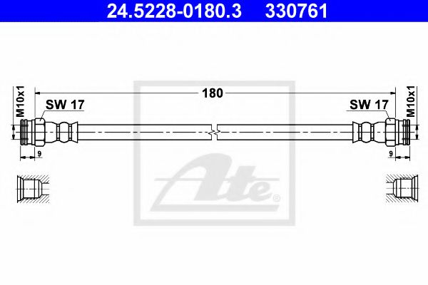 ATE 24.5228-0180.3 Тормозной шланг для SKODA FELICIA II (Шкода Фелиция 2) ATE 24.5228-0180.3 Тормозной шланг для SKODA FELICIA II (Шкода Фелиция 2)