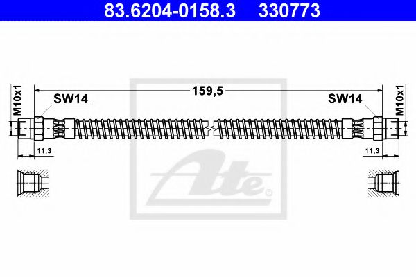 ATE 83.6204-0158.3 Тормозной шланг для VOLKSWAGEN T4 MULTIVAN (Фольксваген Т4 мултиvан) ATE 83.6204-0158.3 Тормозной шланг для VOLKSWAGEN T4 MULTIVAN (Фольксваген Т4 мултиvан)