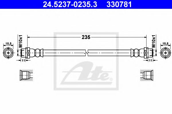 ATE 24.5237-0235.3 Тормозной шланг для VOLKSWAGEN LT 28-35 II (Фольксваген Лт 28-35 2) ATE 24.5237-0235.3 Тормозной шланг для VOLKSWAGEN LT 28-35 II (Фольксваген Лт 28-35 2)