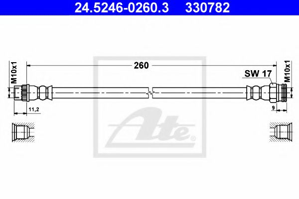 ATE 24.5246-0260.3 Тормозной шланг для CITROËN XSARA PICASSO (CитроËн Ксара пикассо) ATE 24.5246-0260.3 Тормозной шланг для CITROËN XSARA PICASSO (CитроËн Ксара пикассо)