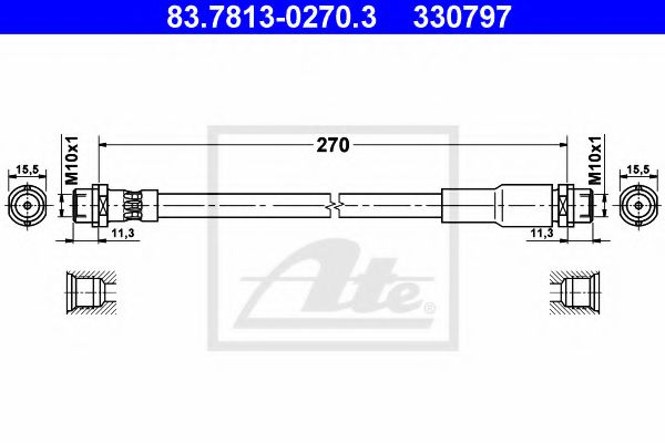 ATE 83.7813-0270.3 Тормозной шланг для AUDI A6 (Ауди А6) ATE 83.7813-0270.3 Тормозной шланг для AUDI A6 (Ауди А6)