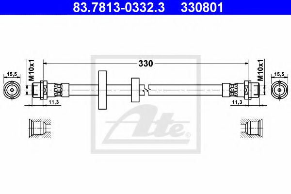 ATE 83.7813-0332.3 Тормозной шланг для VOLKSWAGEN T4 MULTIVAN (Фольксваген Т4 мултиvан) ATE 83.7813-0332.3 Тормозной шланг для VOLKSWAGEN T4 MULTIVAN (Фольксваген Т4 мултиvан)