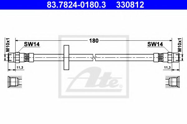 ATE 83.7824-0180.3 Тормозной шланг для AUDI 80 (Ауди 80) ATE 83.7824-0180.3 Тормозной шланг для AUDI 80 (Ауди 80)