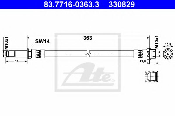 ATE 83.7716-0363.3 Тормозной шланг для VOLKSWAGEN LT 28-35 II (Фольксваген Лт 28-35 2) ATE 83.7716-0363.3 Тормозной шланг для VOLKSWAGEN LT 28-35 II (Фольксваген Лт 28-35 2)